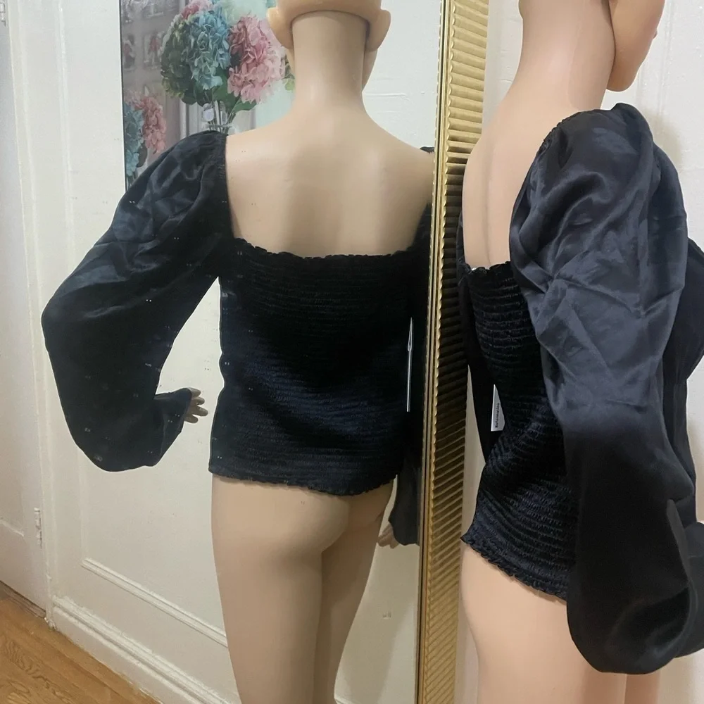 Reformation Black Satin Blouse 100%Silk